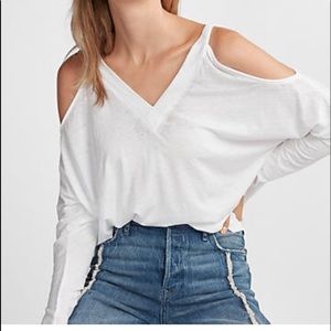 Express Cold shoulder Vneck shirt OLIVE MEDIUM